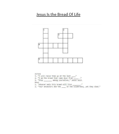 Jesus is the Bread of Life - Crossword